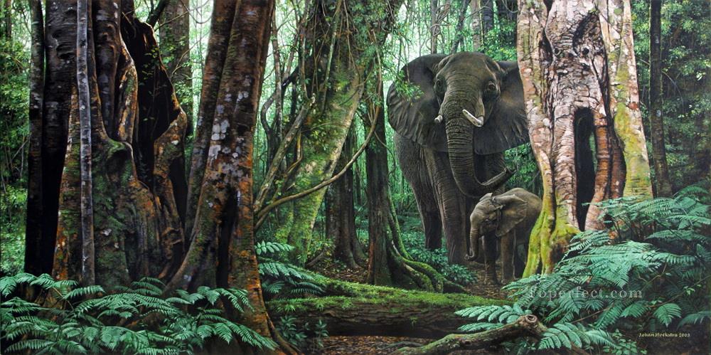 éléphants de forêt Peintures à l'huile